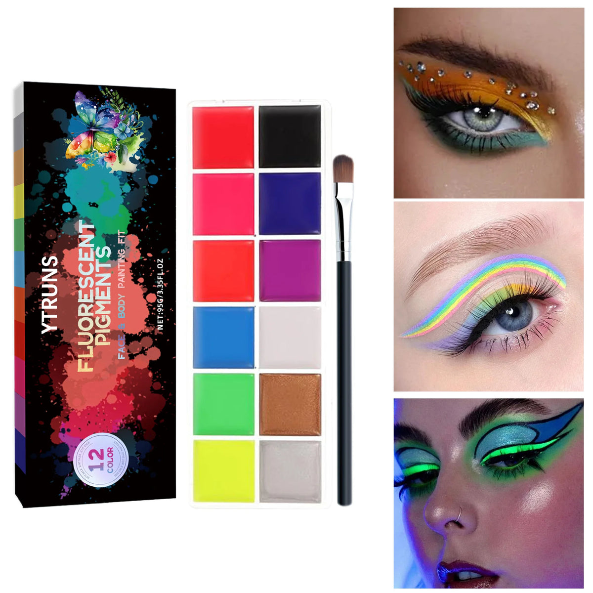 12 Colors Face Body Paint Palette, Oil Based Grease Makeup for Halloween, Stage, Theater, Masquerade Party and Cosplay
