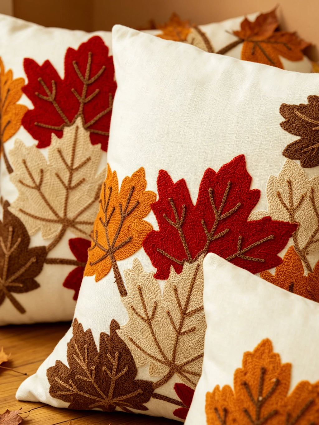 1pc Autumn Maple Leaf Pattern Embroidery Cushion Cover Multi-Size Sofa Bed Home Decor Universal Thanksgiving Day Pillow Case