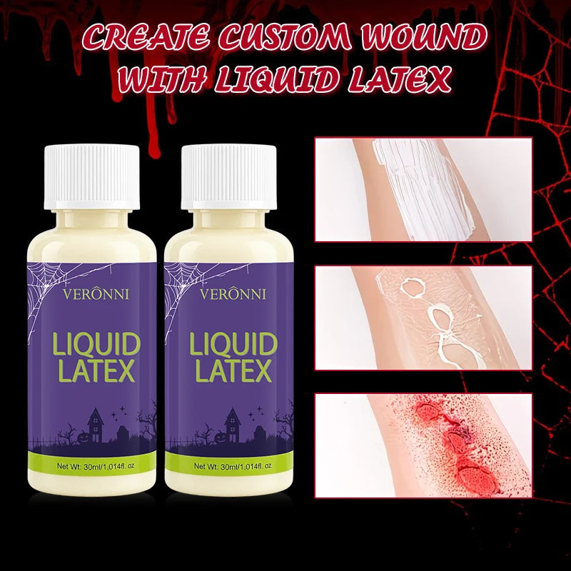 2PCS 30ml Liquid Latex SFX Makeup Adhesive Special Effects Fake Skin Liquid Latex for Zombie Scar Wound Halloween Cosplay Stage