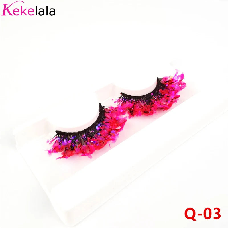 Unique Shining Colored Eyelashes Gold Pink Green Glitter Colorful False Eye Lashes Dramatic Halloween Party Rainbow Cilias
