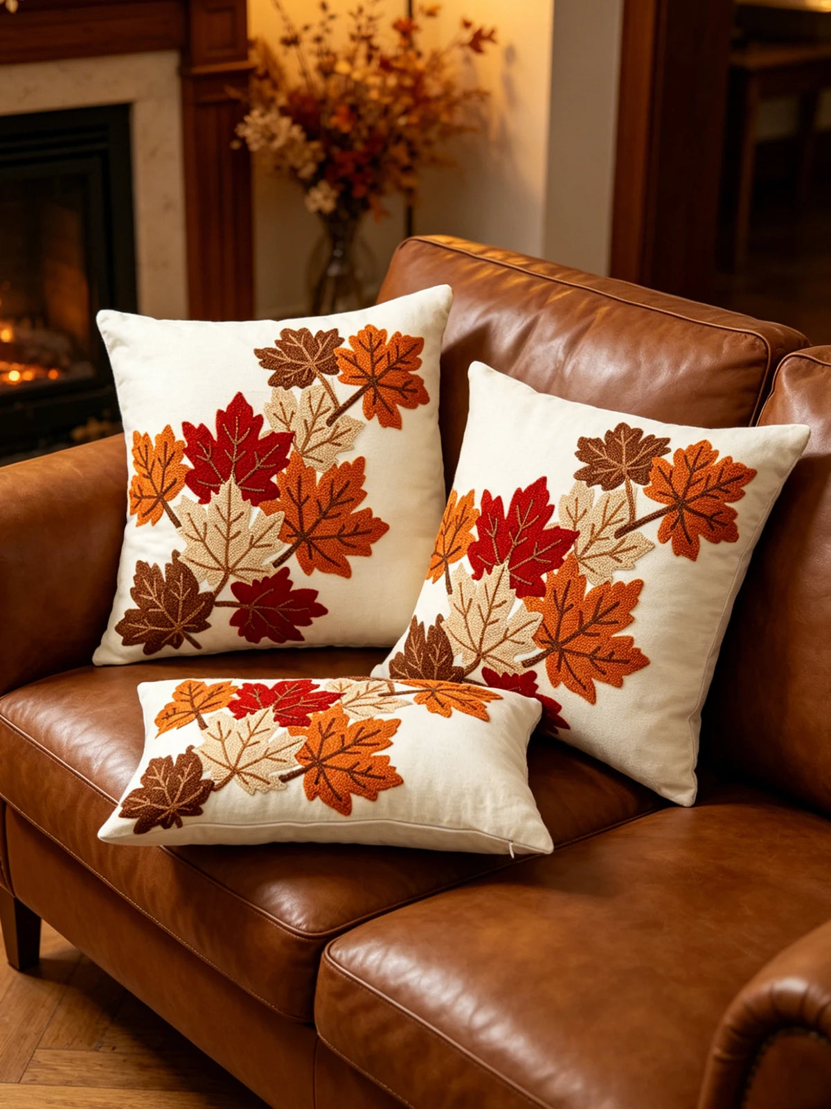 1pc Autumn Maple Leaf Pattern Embroidery Cushion Cover Multi-Size Sofa Bed Home Decor Universal Thanksgiving Day Pillow Case
