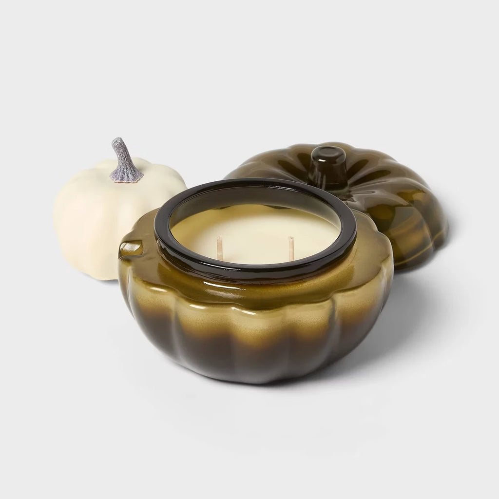 Fall Pumpkin Candle 2 Wick Small Glass Heirloom Pumpkin Jar Autumn Scents Home Decorative Candles for Festive Atmosphere