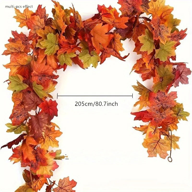 Artificial Maple Leaf Garland, Faux Autumn Leaves Wreath for Outdoor Thanksgiving and Christmas Fall Decorations for Home