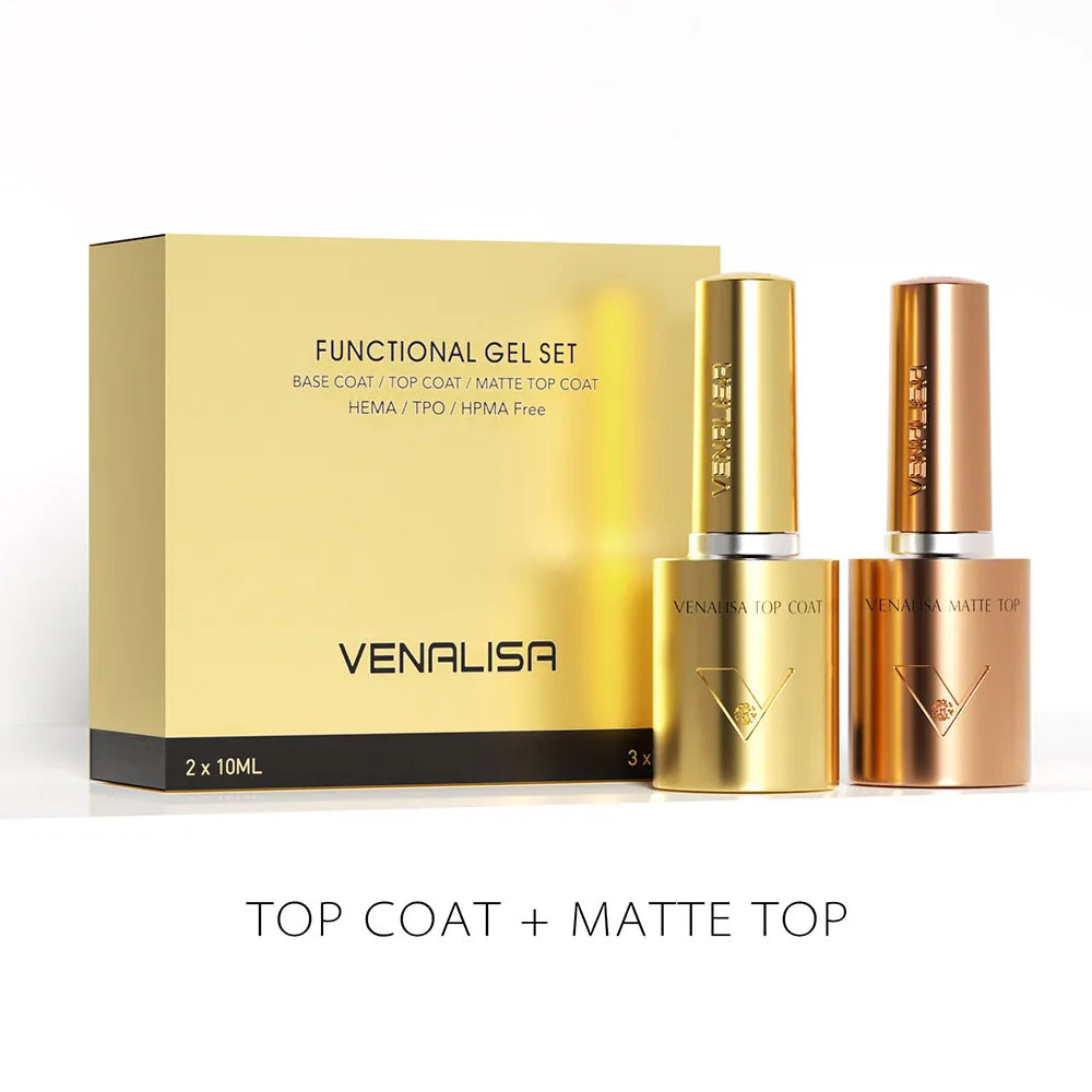 1/2/3pcs Kit Venalisa 10ml Nail Gel Polish HEMA/TPO Free Base Ultra Glossy Diamond Tempered Long Wear Top Coat Matt Gel Varnish
