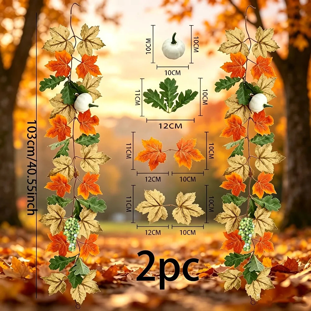 Autumn Maple Leaf and Pumpkin Artificial Rattan Hanging Decor for Thanksgiving Halloween and Autumn Parties