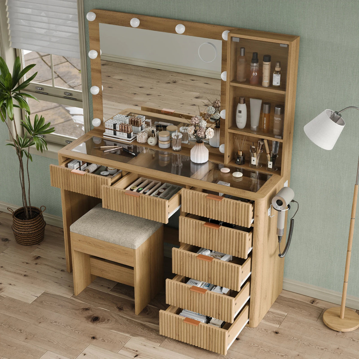Compact Large Storage Vanity Table Set