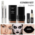 3Pcs Halloween Gothic Makeup Set White Foundation Stick Highlighter Pen Black Face Body Paint for Vampire Cosplay SFX Party Kit