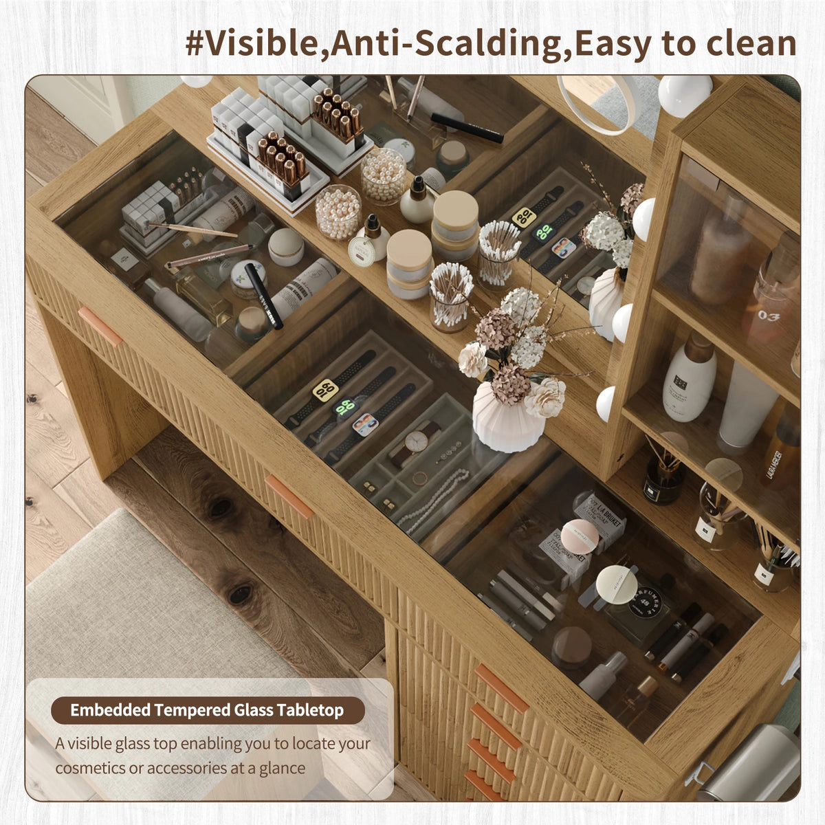 Compact Large Storage Vanity Table Set