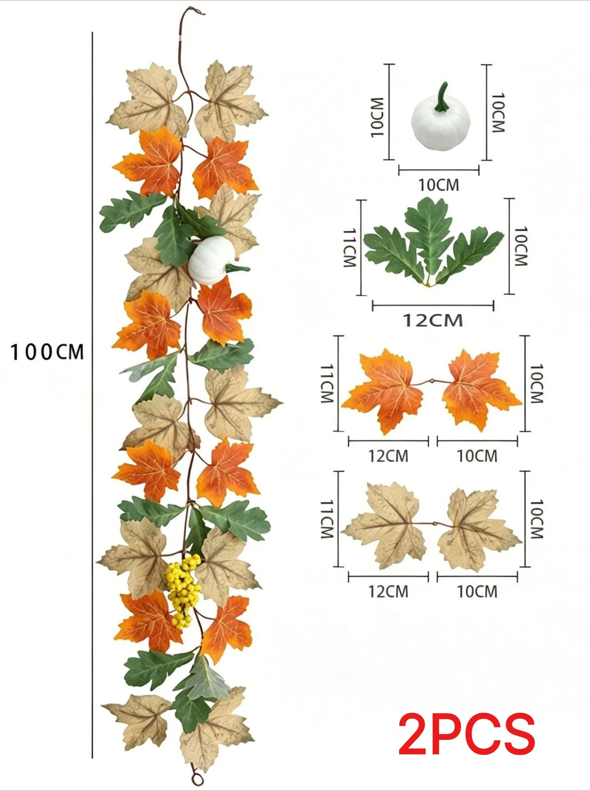 Autumn Maple Leaf and Pumpkin Artificial Rattan Hanging Decor for Thanksgiving Halloween and Autumn Parties