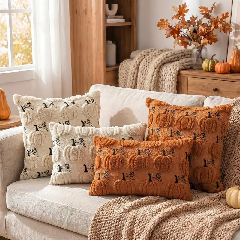 New Autumn Pumpkin Embroidery Pillow Cover Wholesale Thanksgiving Sofa Decor Halloween Cushion  Pillow Cover Only