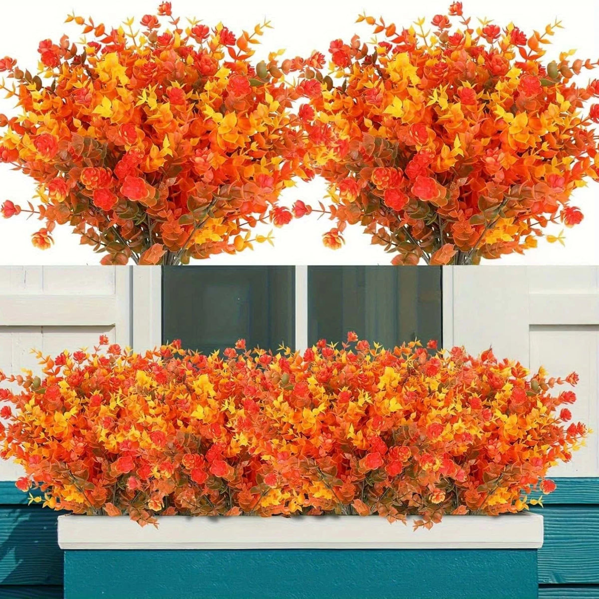 8PCS Artificial Flowers - Orange, Yellow - Realistic Plastic Autumn Decor for Thanksgiving, Halloween, Diwali & Celebrations