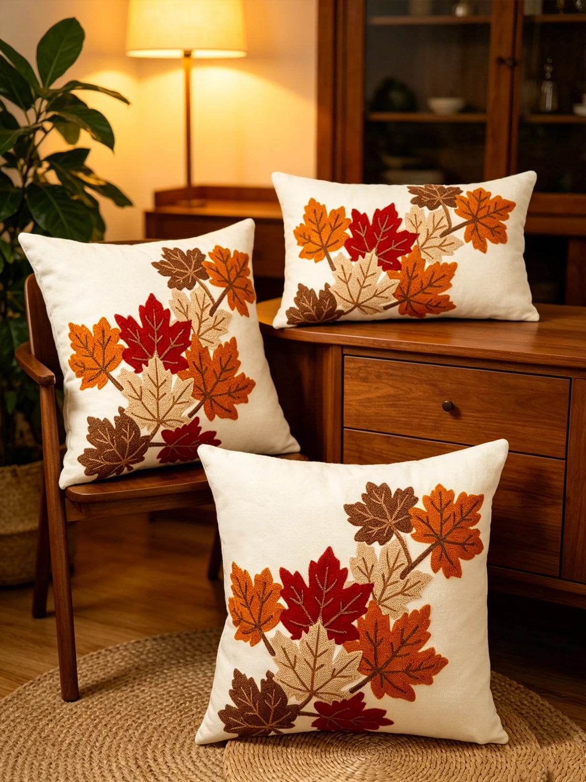 1pc Autumn Maple Leaf Pattern Embroidery Cushion Cover Multi-Size Sofa Bed Home Decor Universal Thanksgiving Day Pillow Case