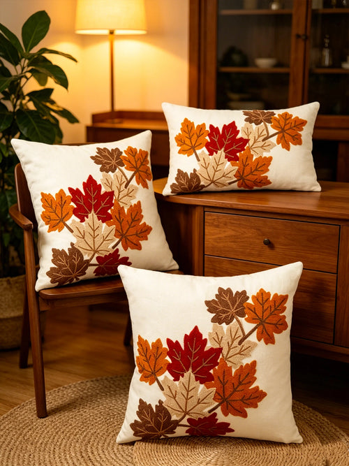 1pc Autumn Maple Leaf Pattern Embroidery Cushion Cover Multi-Size Sofa Bed Home Decor Universal Thanksgiving Day Pillow Case