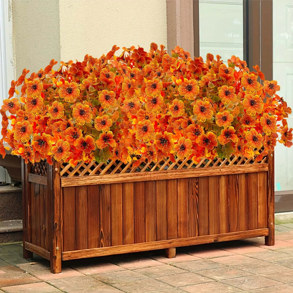 8PCS Artificial Flowers - Orange, Yellow - Realistic Plastic Autumn Decor for Thanksgiving, Halloween, Diwali & Celebrations