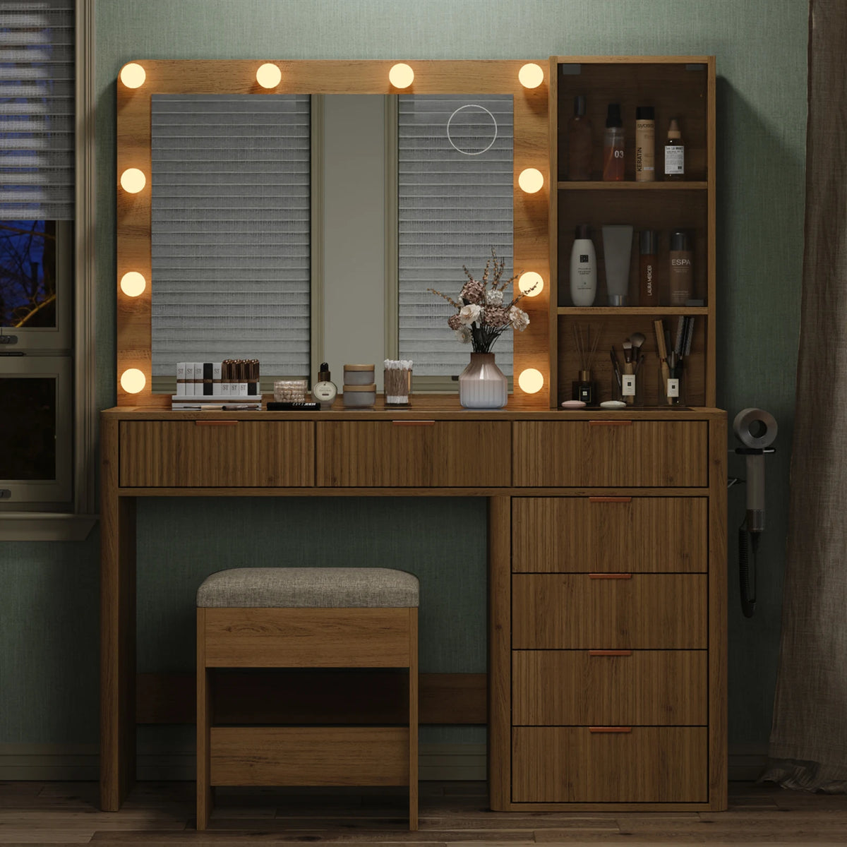 Compact Large Storage Vanity Table Set