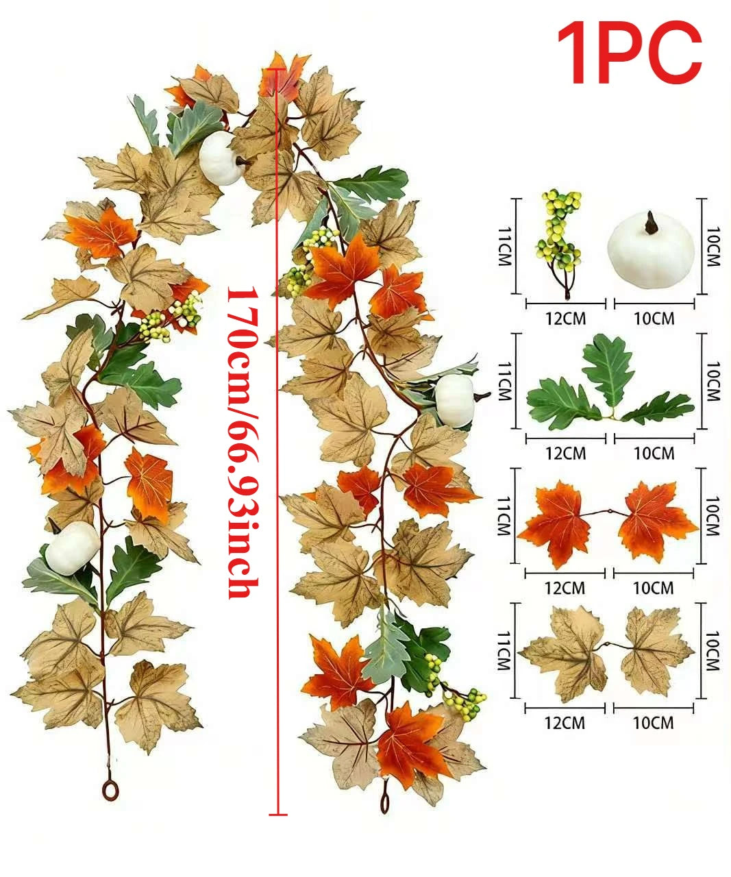 Autumn Maple Leaf and Pumpkin Artificial Rattan Hanging Decor for Thanksgiving Halloween and Autumn Parties