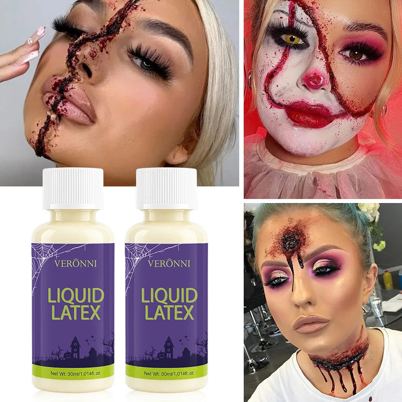 2PCS 30ml Liquid Latex SFX Makeup Adhesive Special Effects Fake Skin Liquid Latex for Zombie Scar Wound Halloween Cosplay Stage