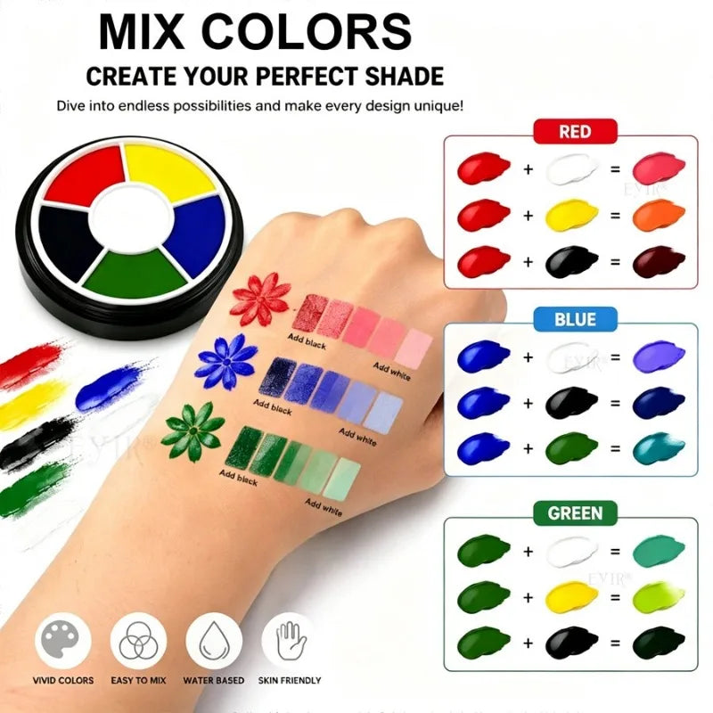 6Colors Face Body Paint Palette Halloween Special Effects Makeup Cosmetic Safe Non‑toxic Body Painting Cream Kids Adults Cosplay