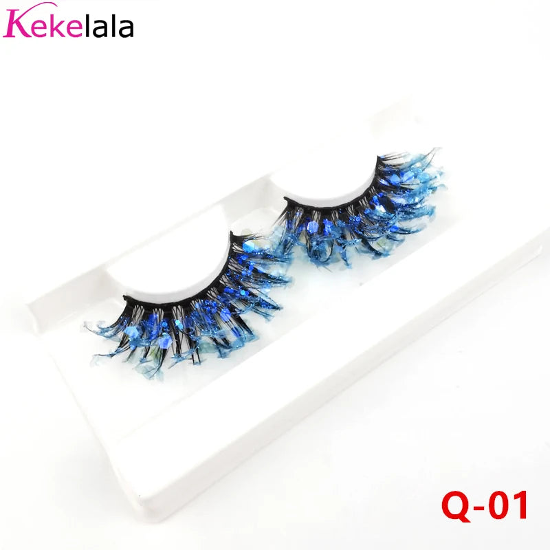 Unique Shining Colored Eyelashes Gold Pink Green Glitter Colorful False Eye Lashes Dramatic Halloween Party Rainbow Cilias