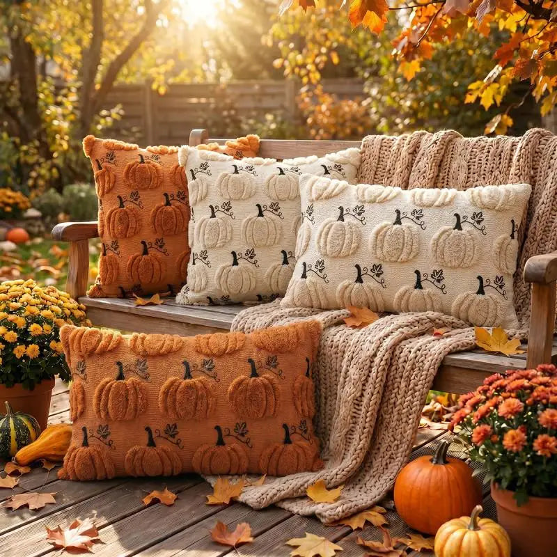 New Autumn Pumpkin Embroidery Pillow Cover Wholesale Thanksgiving Sofa Decor Halloween Cushion  Pillow Cover Only