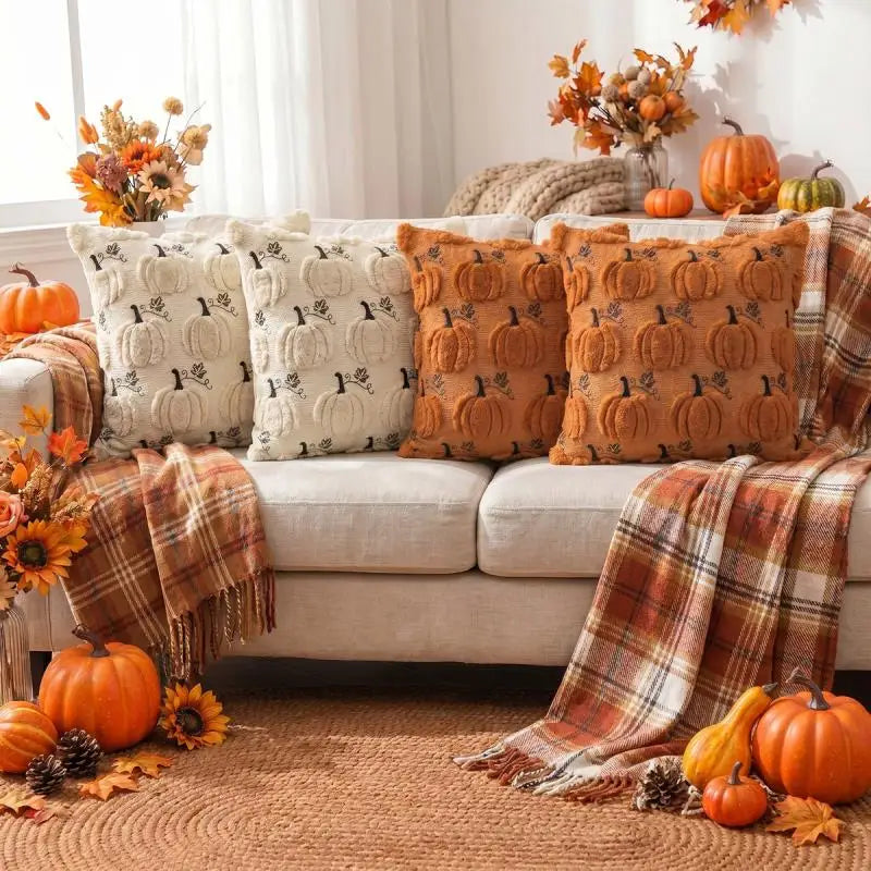 New Autumn Pumpkin Embroidery Pillow Cover Wholesale Thanksgiving Sofa Decor Halloween Cushion  Pillow Cover Only