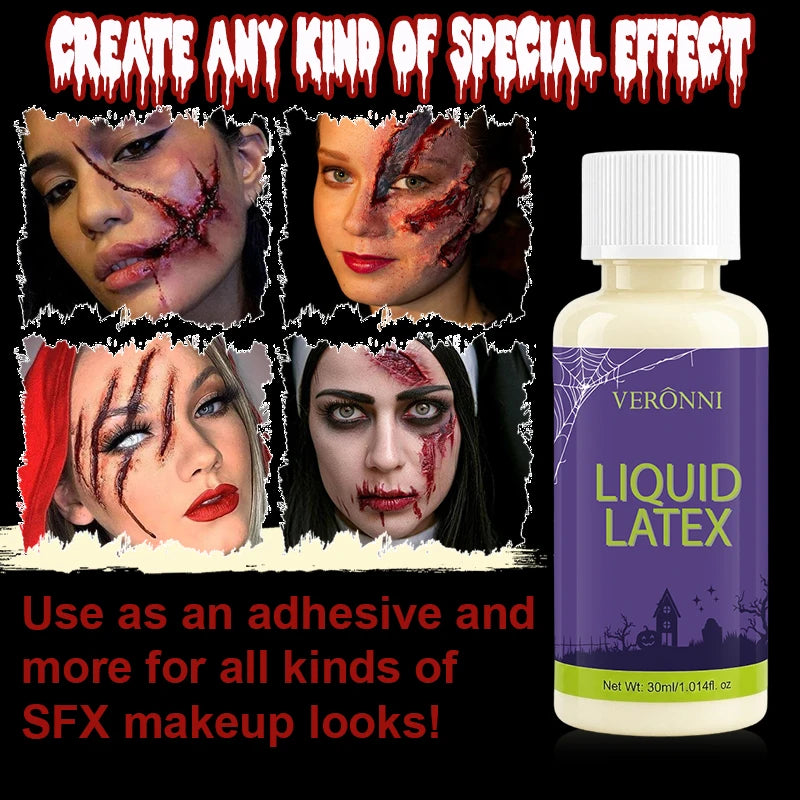 2PCS 30ml Liquid Latex SFX Makeup Adhesive Special Effects Fake Skin Liquid Latex for Zombie Scar Wound Halloween Cosplay Stage