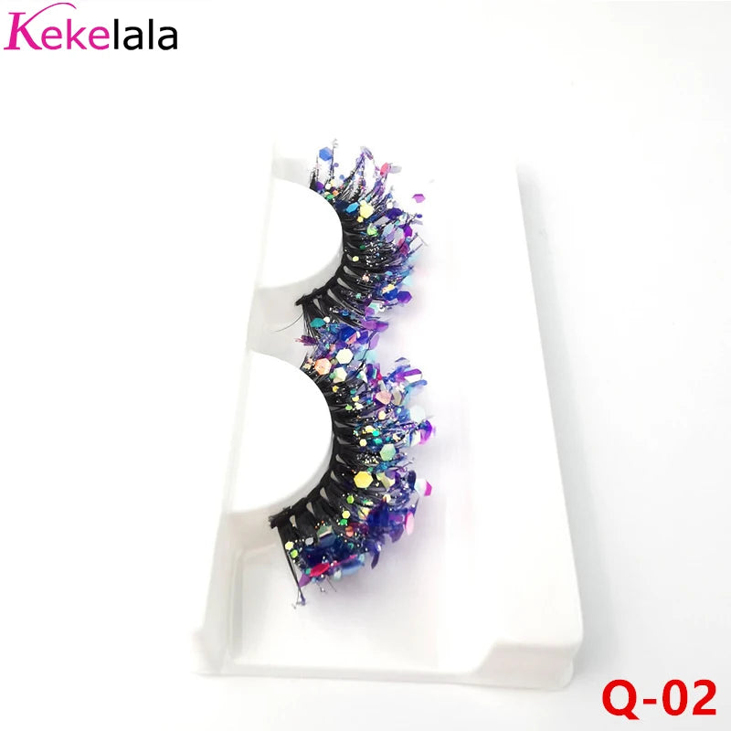 Unique Shining Colored Eyelashes Gold Pink Green Glitter Colorful False Eye Lashes Dramatic Halloween Party Rainbow Cilias