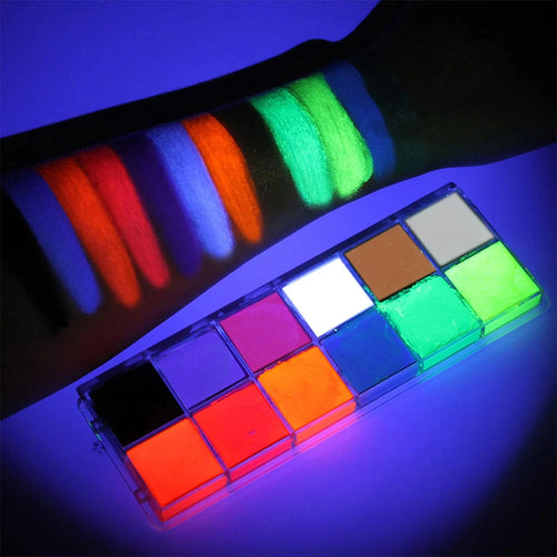 12 Colors Face Body Paint Palette, Oil Based Grease Makeup for Halloween, Stage, Theater, Masquerade Party and Cosplay