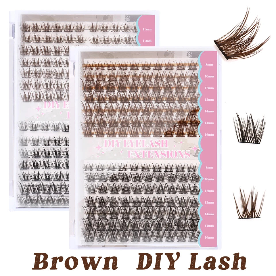 Brown DIY Lash Cluster Wispy Individual Lash Extension Fluffy Thick Faux Mink Eyelash Mix Colored Halloween Makeup Brown Lash