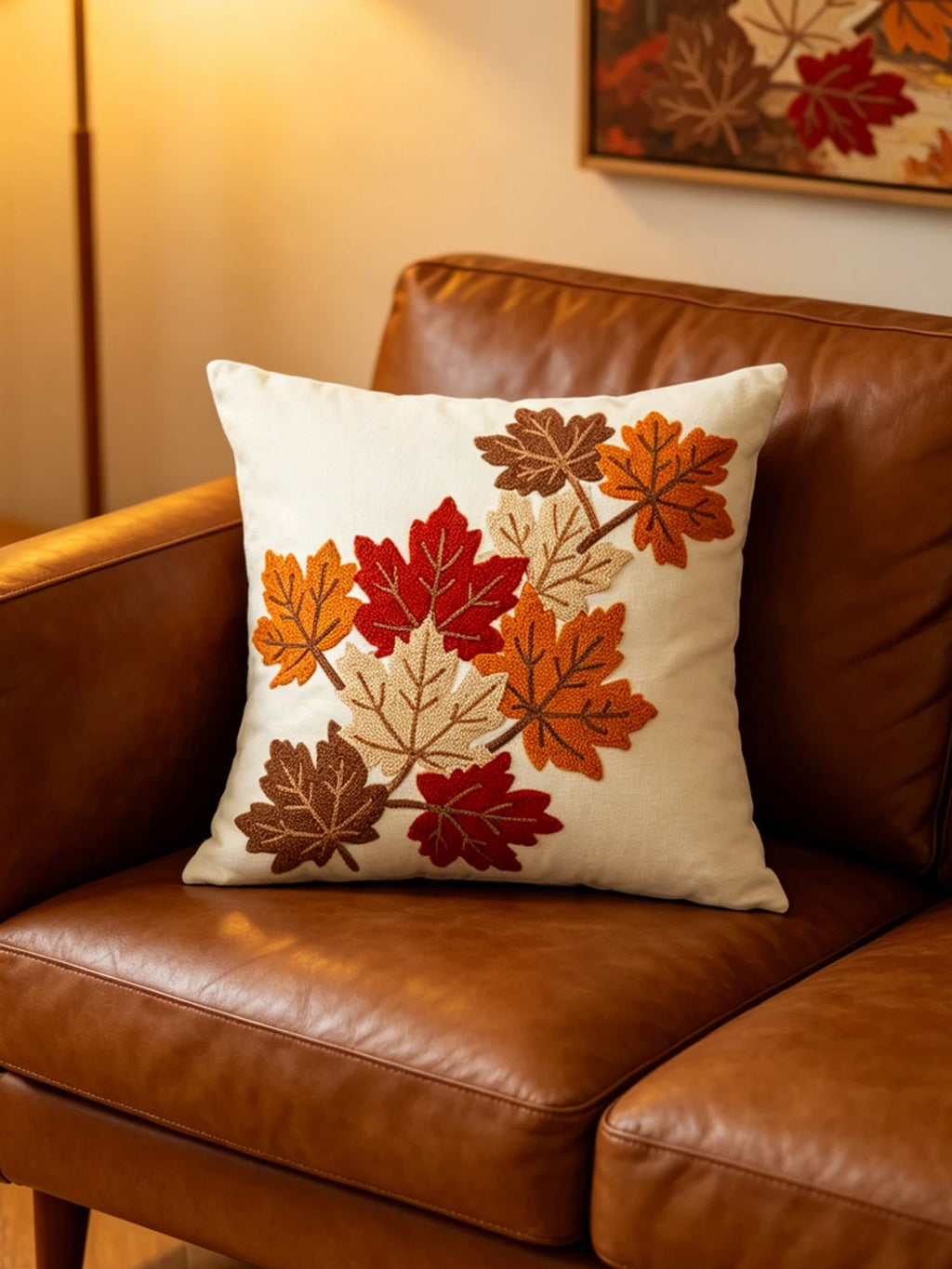 1pc Autumn Maple Leaf Pattern Embroidery Cushion Cover Multi-Size Sofa Bed Home Decor Universal Thanksgiving Day Pillow Case