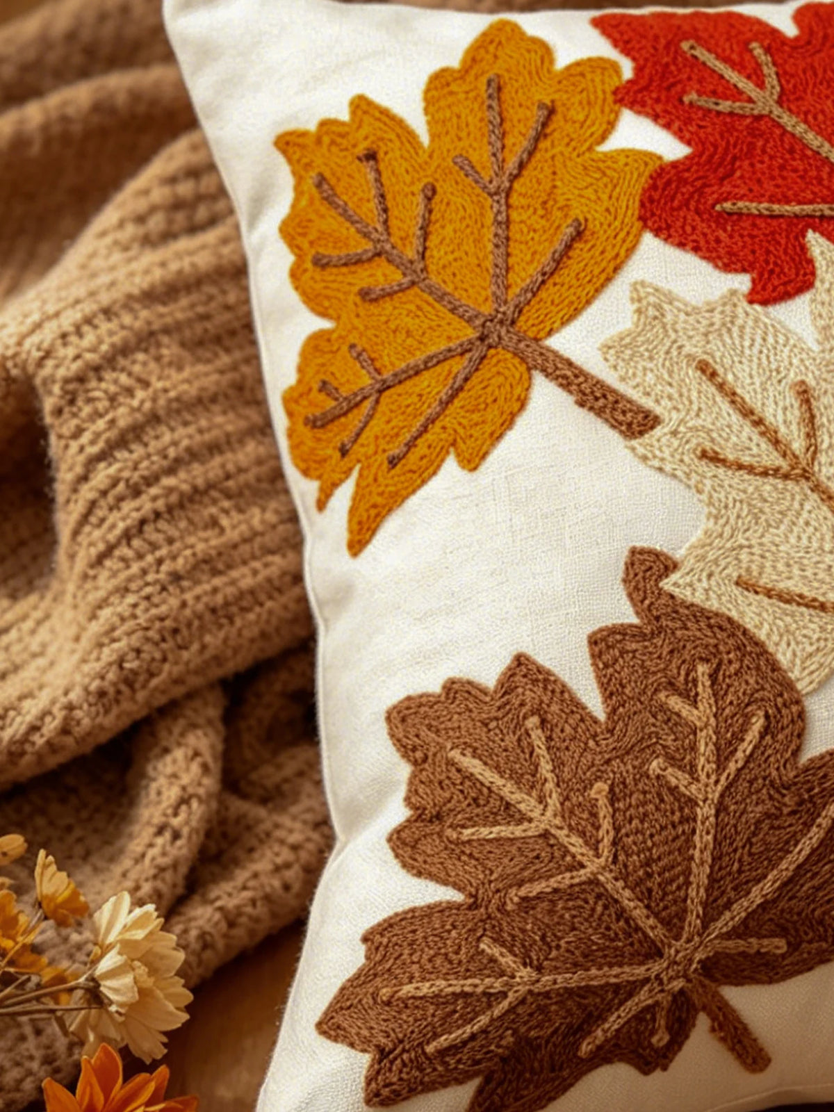 1pc Autumn Maple Leaf Pattern Embroidery Cushion Cover Multi-Size Sofa Bed Home Decor Universal Thanksgiving Day Pillow Case
